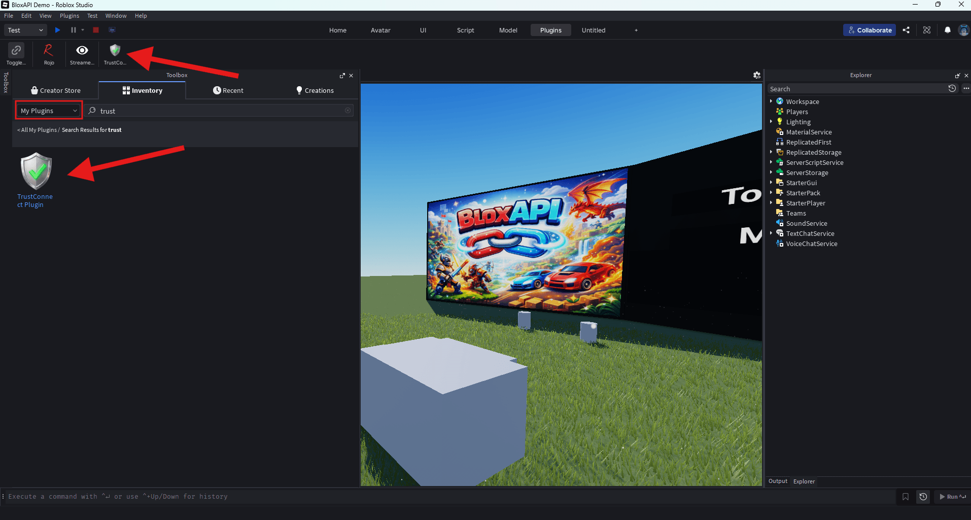 TrustConnect plugin installed and ready in Roblox Studio